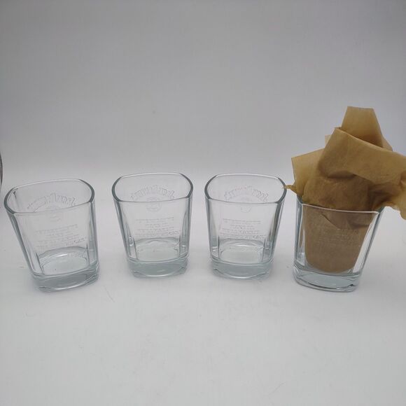 Set of 4 Jack Daniel's OLD No 7 BRAND Heavy Whiskey Glasses Embossed Logo 8 oz - Picture 4 of 5